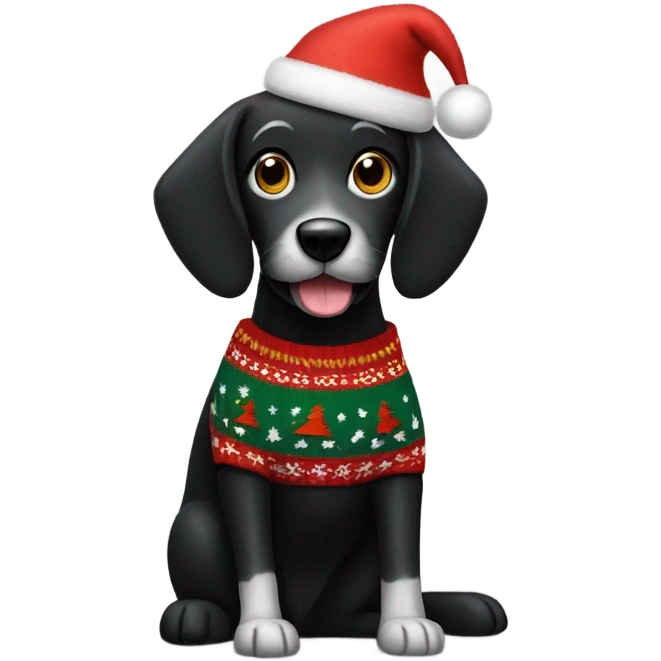 Black dog wearing a Christmas sweater emoji