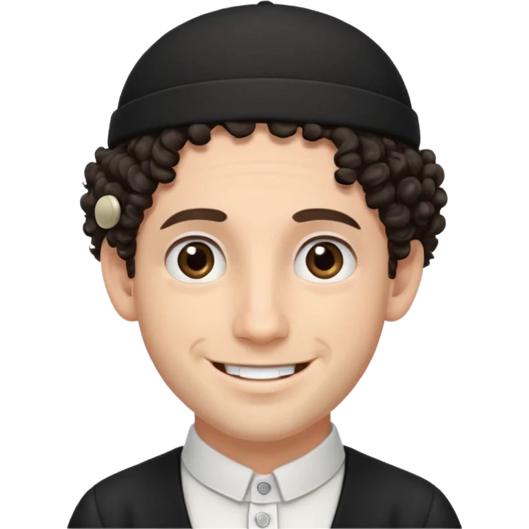 jewish man's face, wearing a tiny black kippah and 2 curly hair strands near the ears emoji