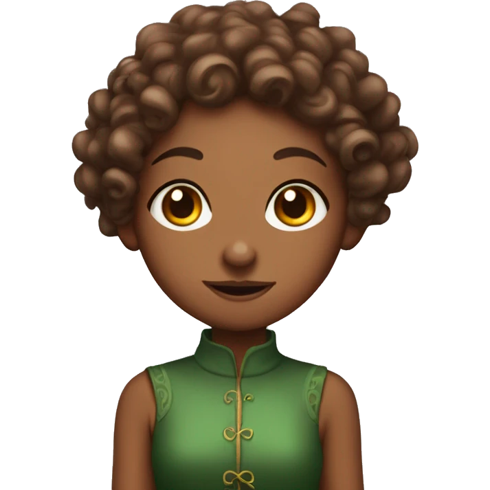 Elf girl with curly brown hair and heterophobia eyes emoji