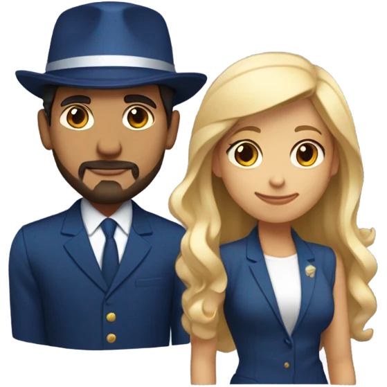 Puerto rican beard short hair with blue hat and navy blue suit marrying  with blond long hair girl emoji