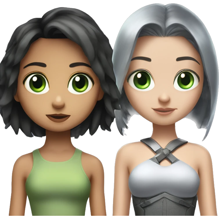 Girl looking like alita angel worrior looking like a cute bunny with green eyes emoji