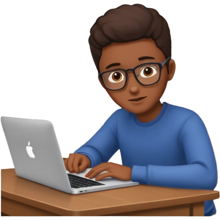 ученик учит английский язык за столом дома с макбуком прямо смотрит emoji