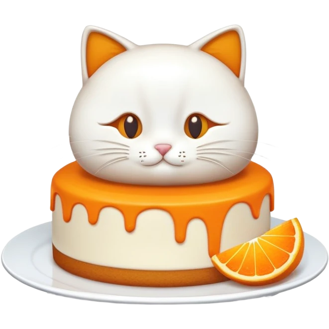 Un chat blanc et orange et un gâteau  emoji