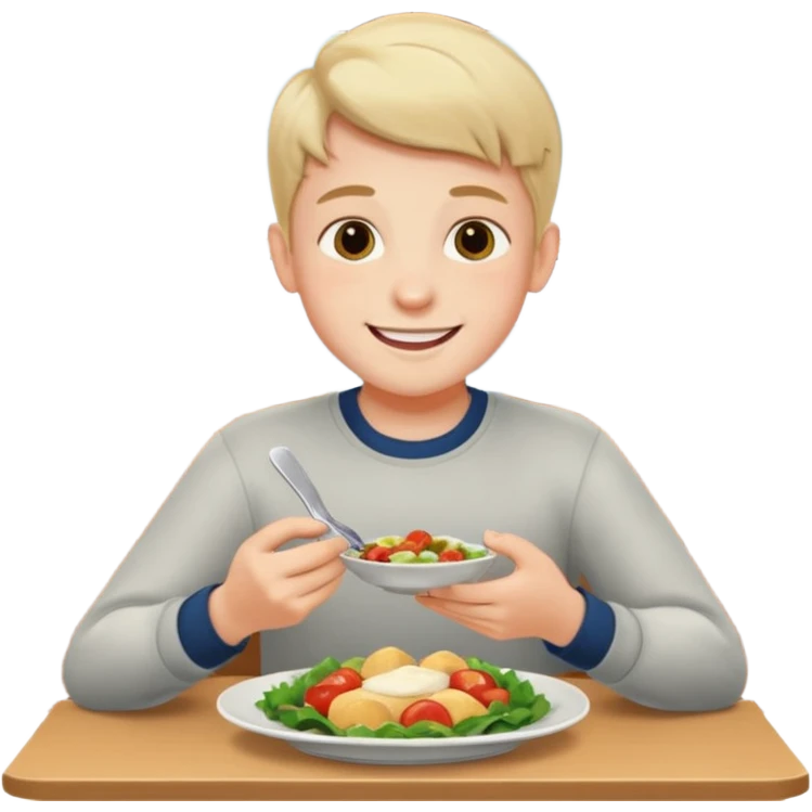 boy enjoying a meal indoors emoji