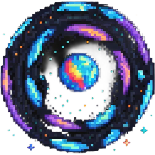 galaxy nebula orb, pixel art style, tiny stars and cosmic swirls emoji