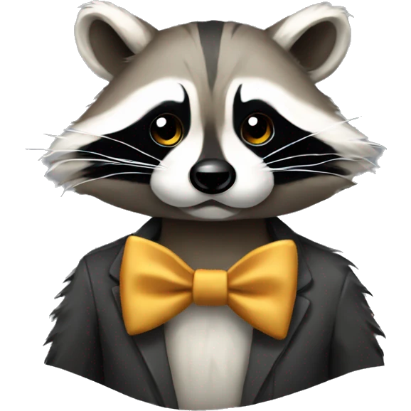 Long eyelashed raccoon wearing a bow emoji