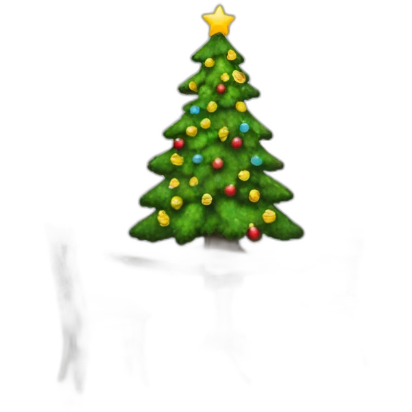 Christmas tree above a table, hanging with its top to the left and bottom to the right emoji