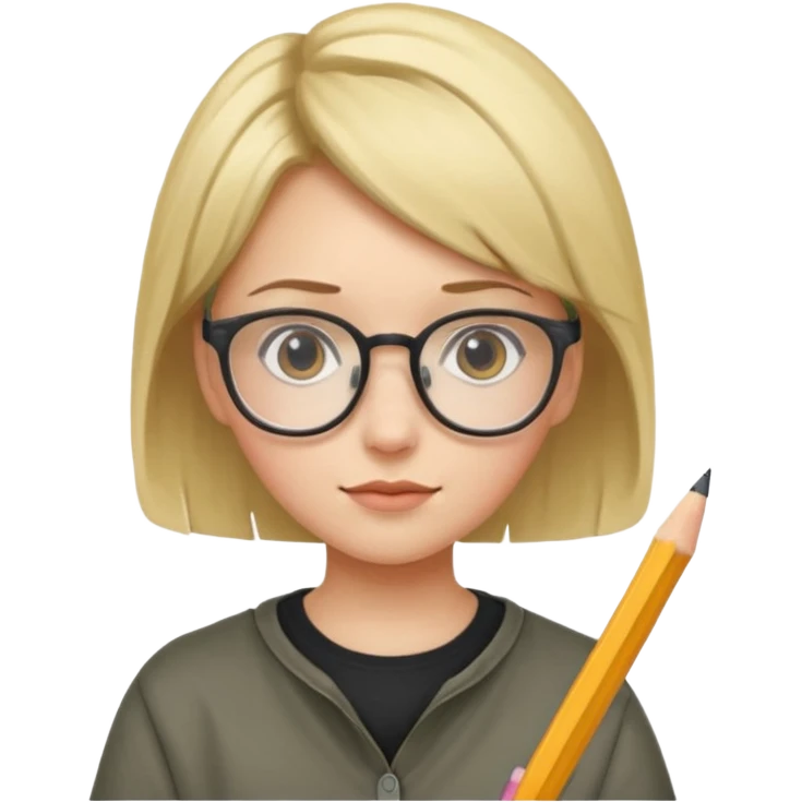 دختری با موهای پسرانه با عینک و مدادی در دست emoji