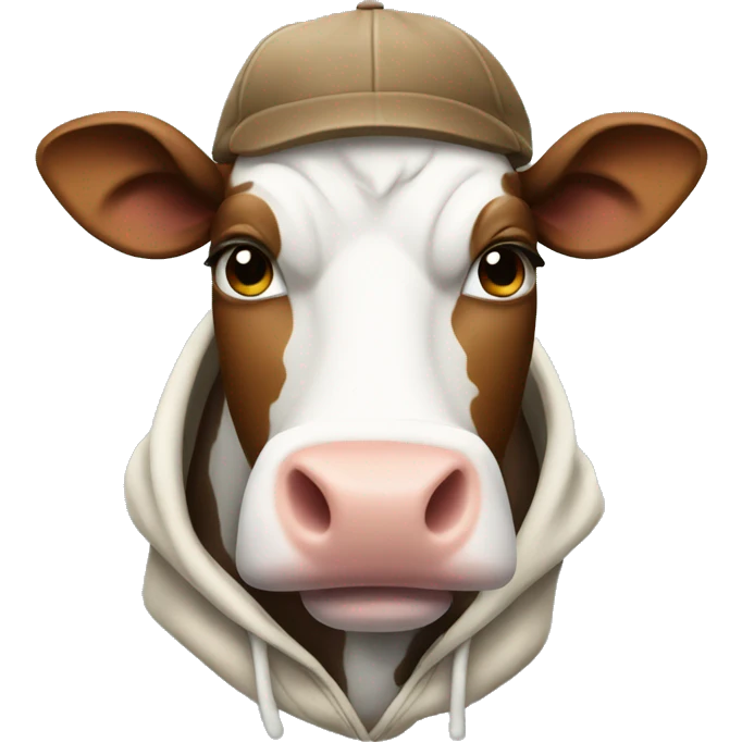Cow wearing cap and hoodie emoji