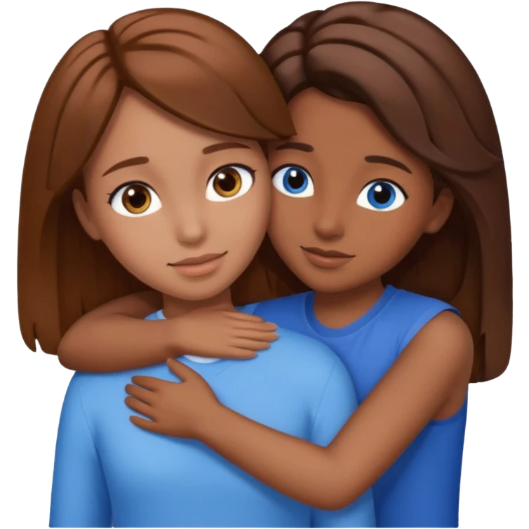 one girl with brown hair brown eyes,one girl with brown hair with blue eyes and they hugging emoji