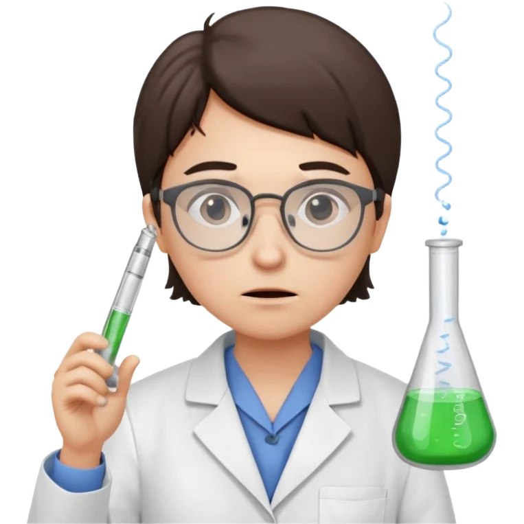 Frowns with Glasses,  Angry Scientist: Lab coat, thin glasses, holding test tube, upset expression
 emoji
