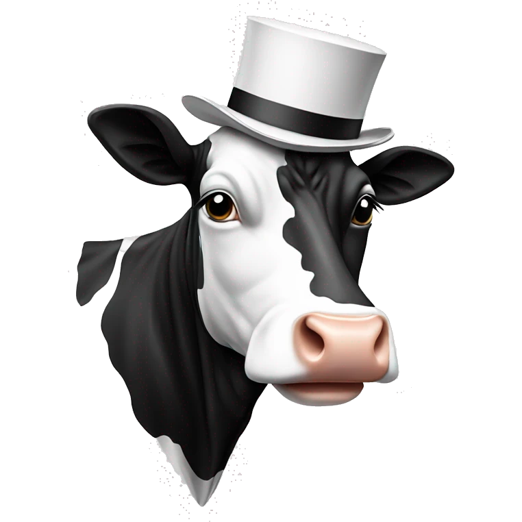 black and white cow with tophat emoji