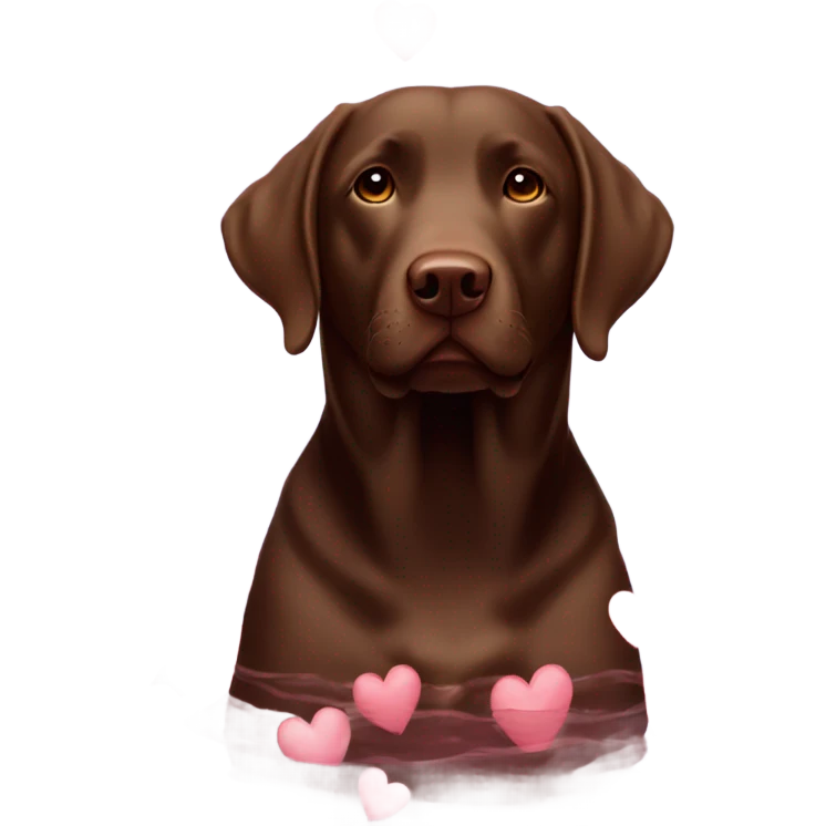 Chocolate lab with hearts emoji