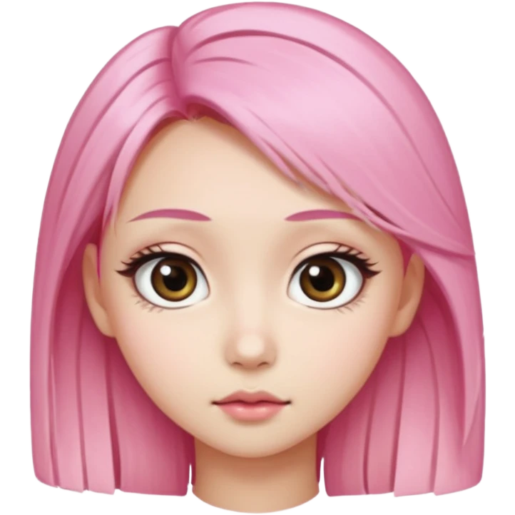 An Asian girl with pink-blonde hair, big eyes, thick eyebrows, and long eyelashes; only her head... emoji
