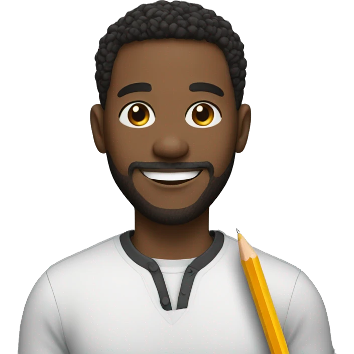 smiling black man with short hair and short beard with a pencil on his hand emoji