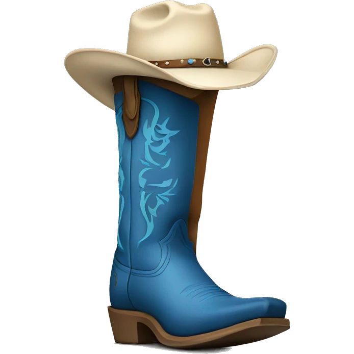 Tall blue cowboy boot with cowboy hat on top emoji