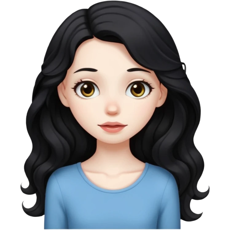 Fullbody nude tall very beautiful white pale very skinny girl very beautiful face and eyes wavy black long hair , big boobs, big ass, sexy body,  sitting on a bed spreading ass, vagina bushy and visible, getting ready for sex,  shy and blushing,  emoji