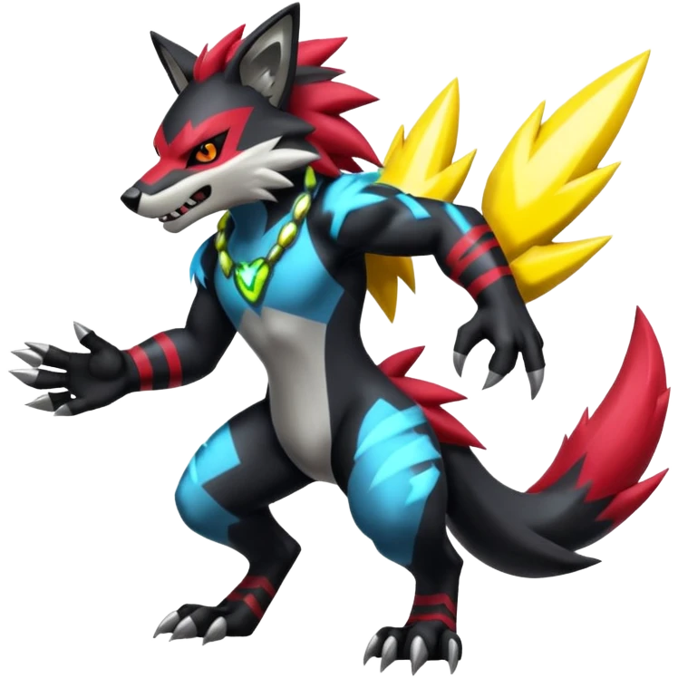 Shiny Anthropomorphic furry Badass cool Zeraora-Zoroark-Obstagoon--fusion emoji