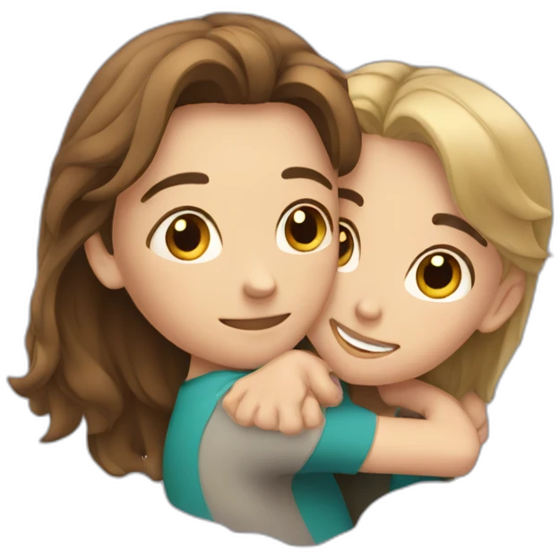 A fair completion girl with mid length hair hugging a boy with fair complexion  emoji