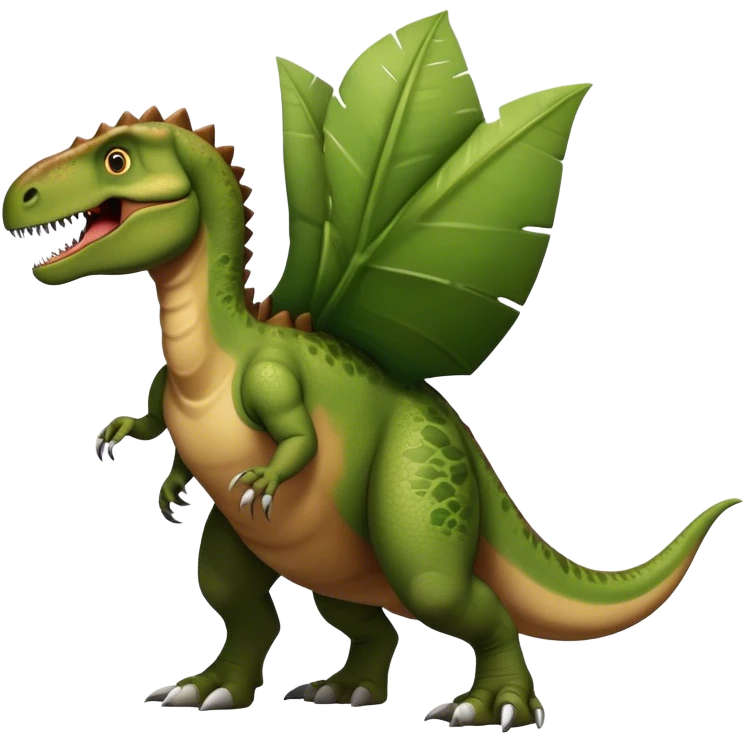 A large, herbivorous dinosaur with a sturdy, muscular build and a beaked mouth. Its skin is textured with scaly patterns in earthy tones of green and brown. It has a distinctive thumb spike on each hand, strong hind legs for walking, and a long, balanced tail emoji