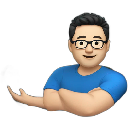 Middle age lean white man with black hair & glasses wearing a blue Tesla T-shirt riding a left drive Black Tesla Model 3 emoji