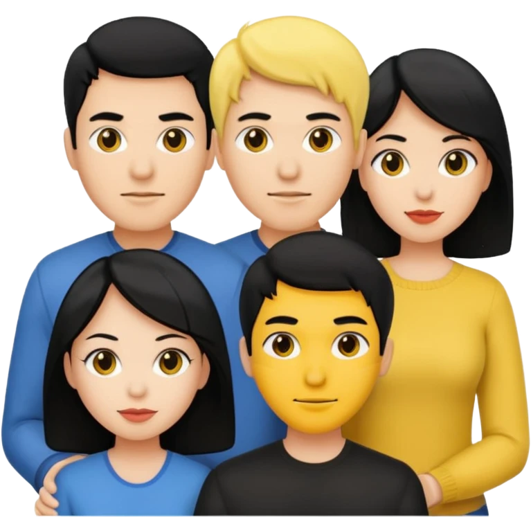 4 people, two man and two women,yellow skin,black hair, Half-body photo emoji