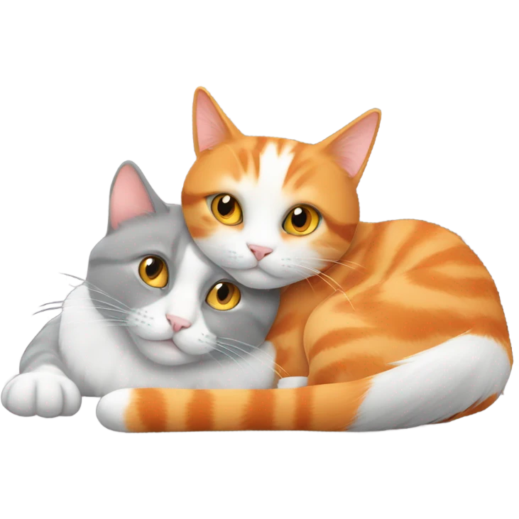 Orange cat and grey cat cuddling emoji