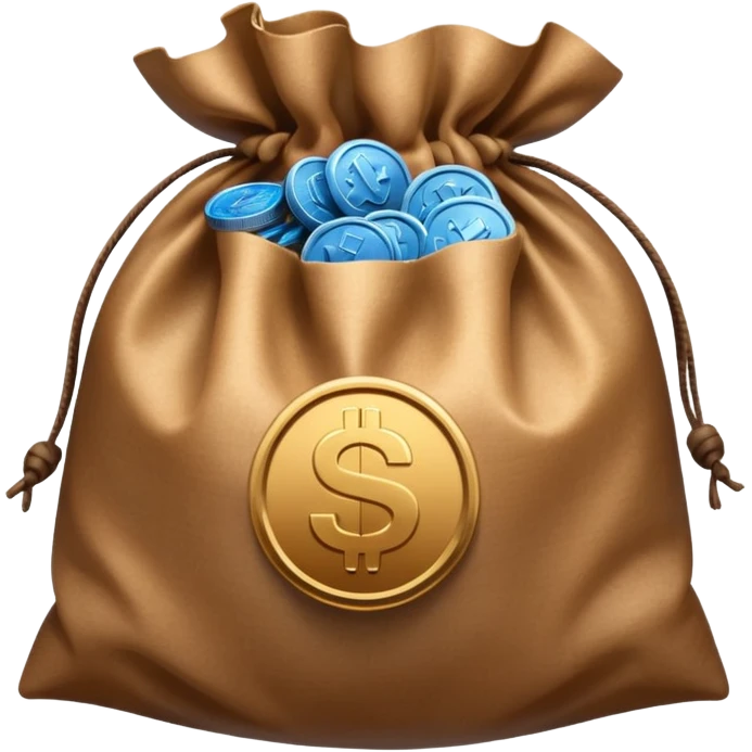 blue coins inside an opened brown money bag  emoji