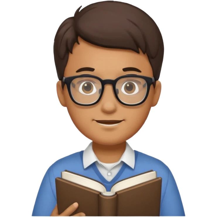 Nerd man wearing glasses with the book and computer emoji