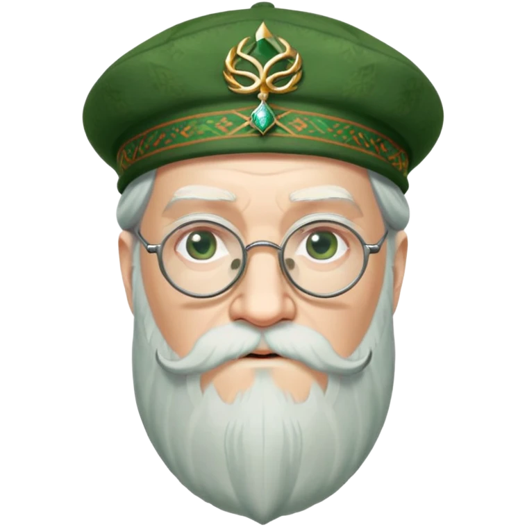 Dumbledore wear green scotland Tam o'shanter cap with decorative patterns, wear glasses, very long beard emoji
