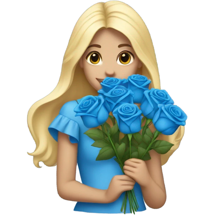 blonde girl with a bouquet of blue roses emoji