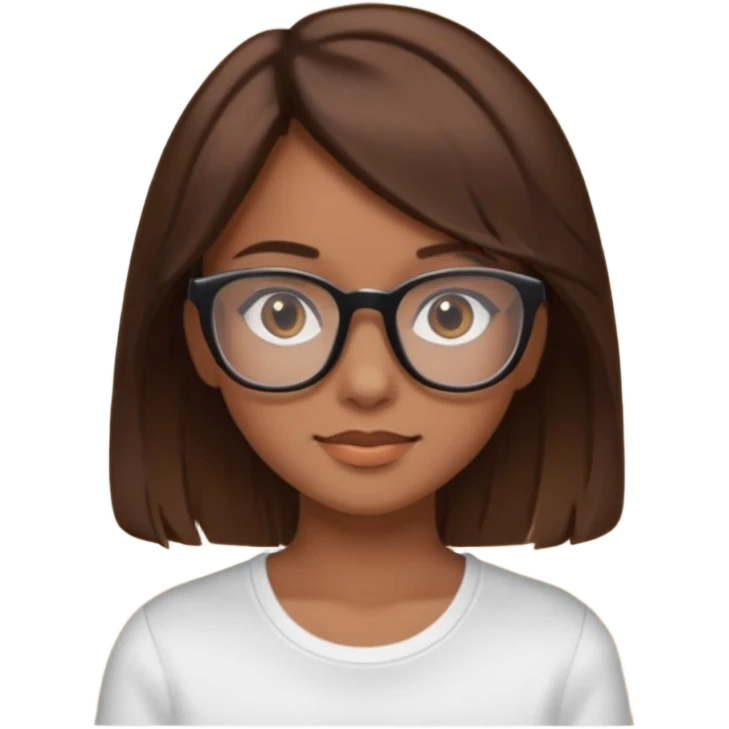 une ado, brune aux cheuveux tres fonces, blanche, un peu bronzee,lunettes carres noires, yeux bruns emoji