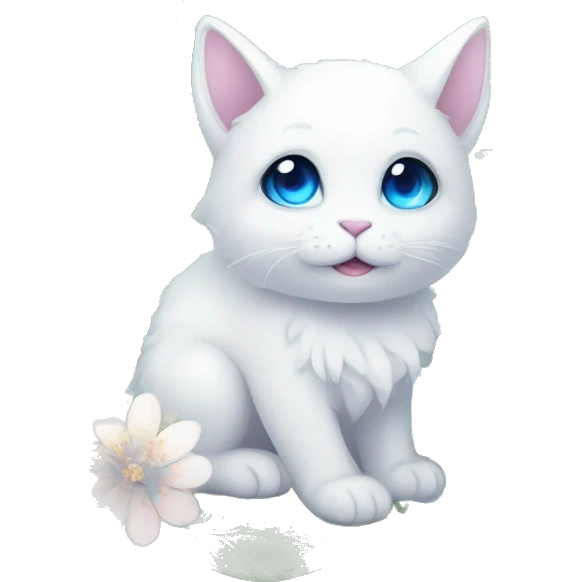 Edgy Cute Cool Kawaii gorgeous sparkly ethereal white fantasy animal with blue eyes sona with flowers and butterflies emoji