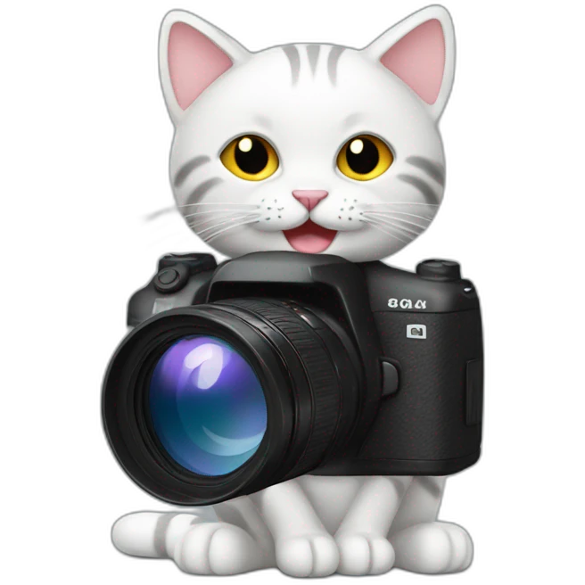 Happy cat holding DSLR emoji