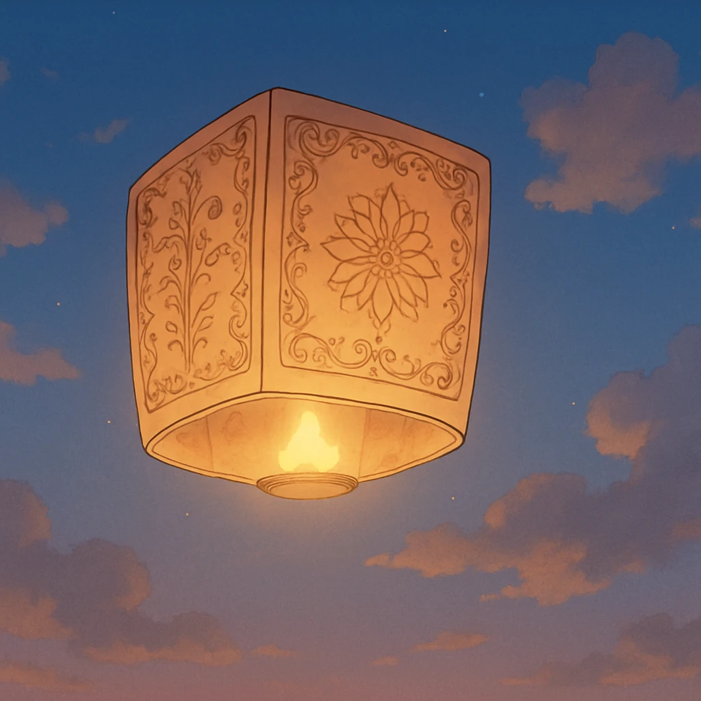 a floating lantern glowing softly at dusk, ghibli style emoji