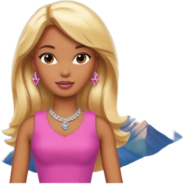 Brown skin blonde hair barbie in front of mountains emoji