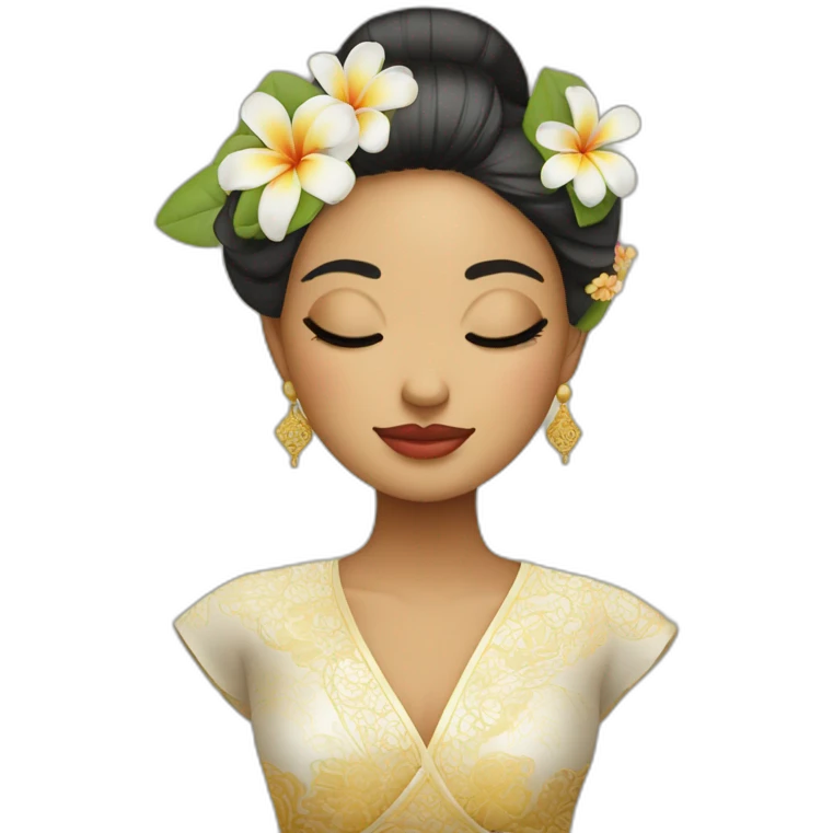 balinese woman in kebaya and cover handand close her eyes emoji