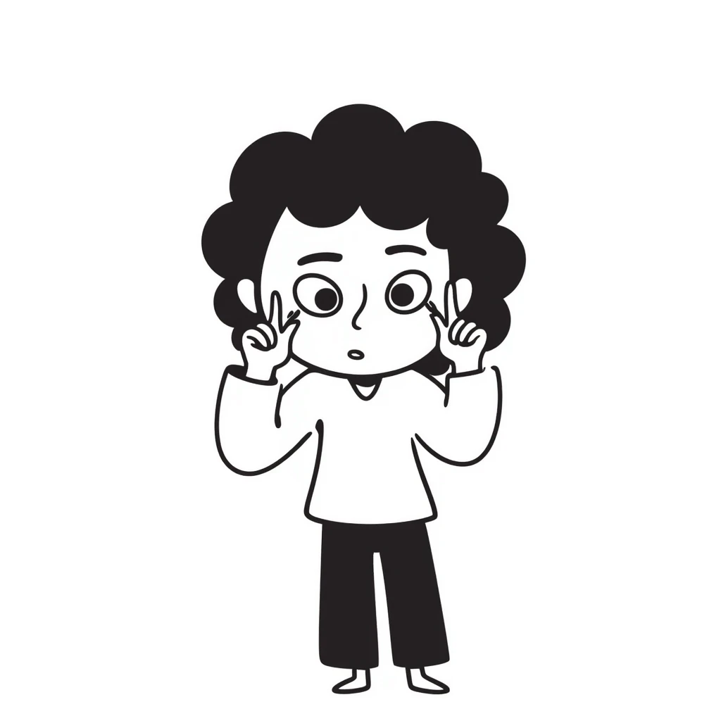 hand-drawn doodle of a person peeking through their fingers, looking scared, sketchy lines emoji