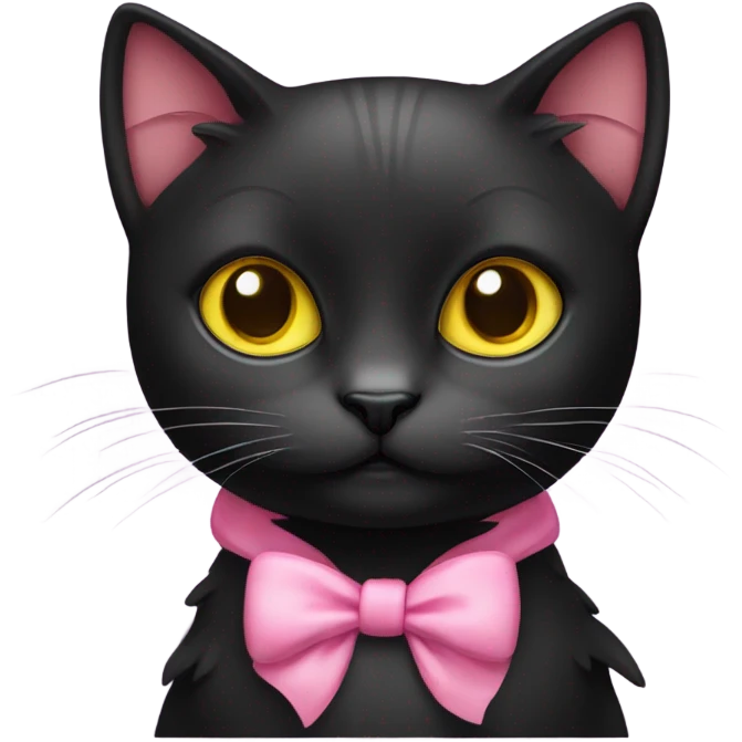 black cute cat with yellow eyes with pink bow emoji