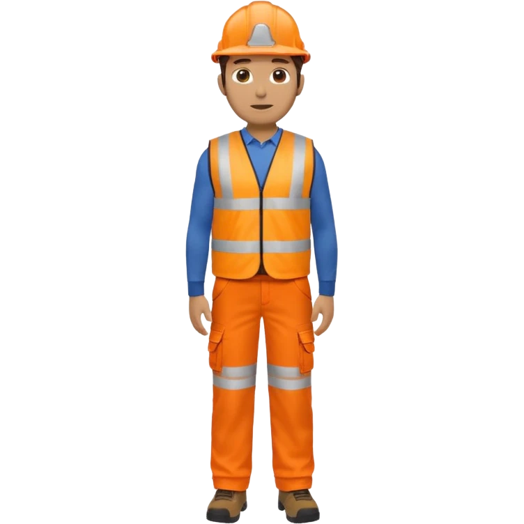 man  no helmet, in orange hi vis vest and chinos, standing full body emoji