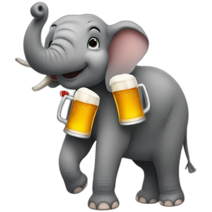 A elephant holding a beer with his trunk emoji