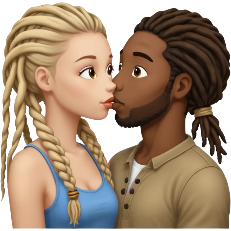 Black guy with dreads kissing white girl emoji