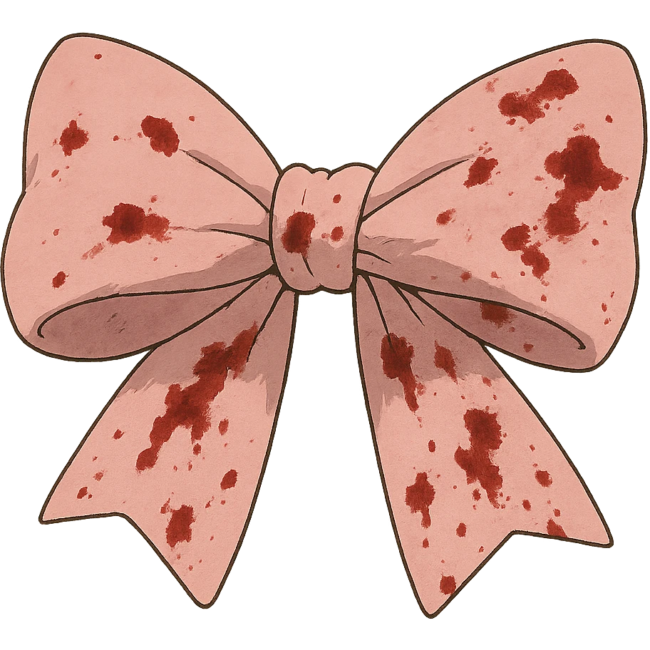 ghibli style pink ribbon bow with blood stains emoji