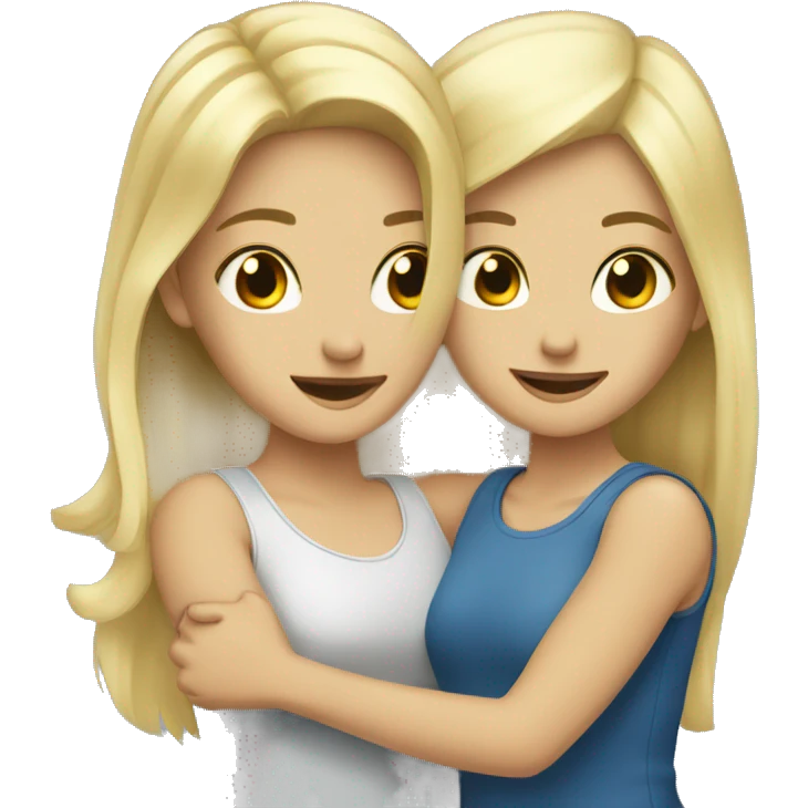 Blonde and brunette girls hugs emoji