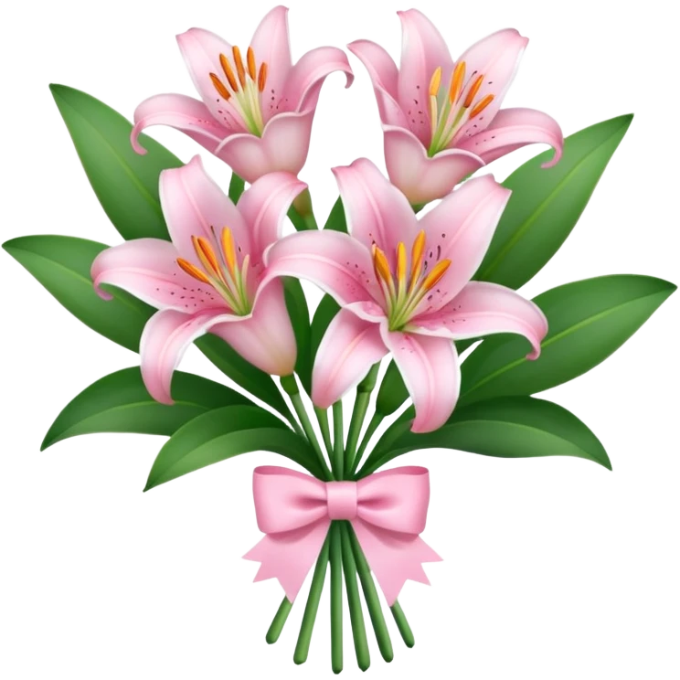bouquet of baby pink lilies with white bow emoji