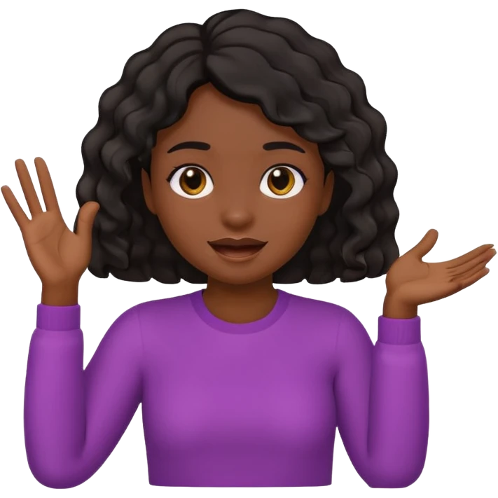 A dark-skinned girl with short, wavy hair raises her right hand 😜 and makes the same emoji movements emoji