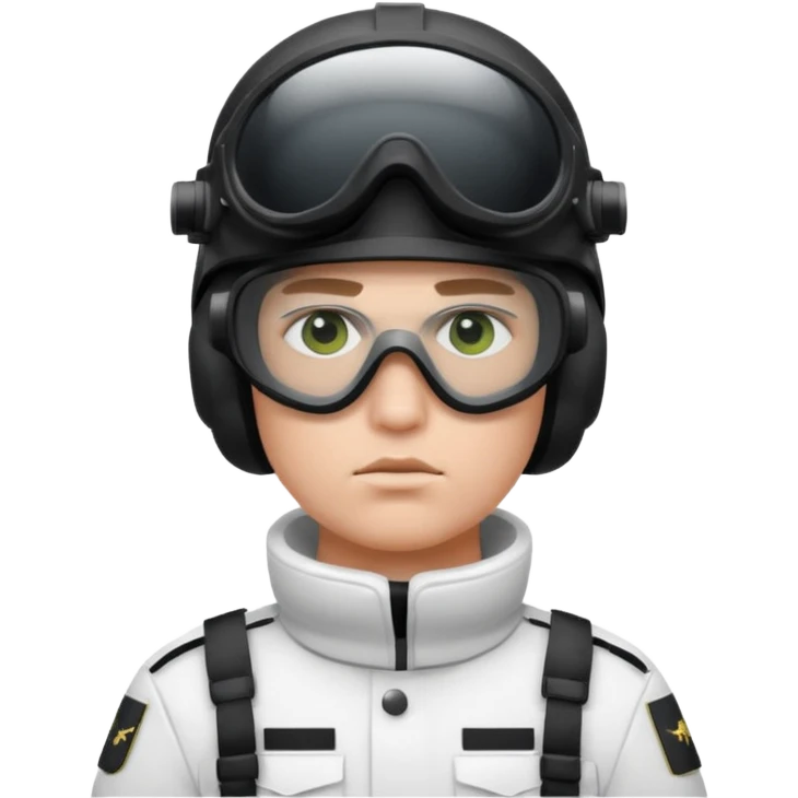 A Finnish modern soldier in a white snow uniform. with black night vision goggles emoji