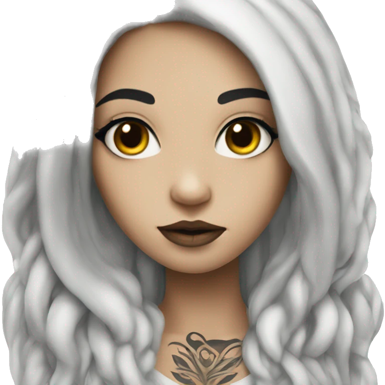 Beautiful girl with white skin, long black hair and tattoos emoji