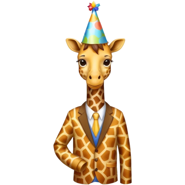 Giraffe with clothes on with party hat emoji