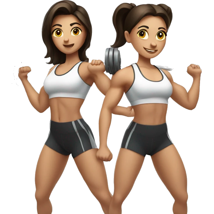 3 strong brunette girls doing weightlifting with a barbell emoji